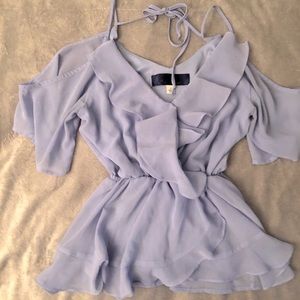 francescas blouse cold shoulder blue